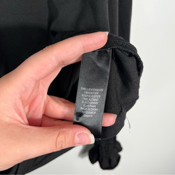 Adrianna Papell Black Crepe Lightweight High Neck Long Sleeve Blouse Small S - Picture 5 of 6